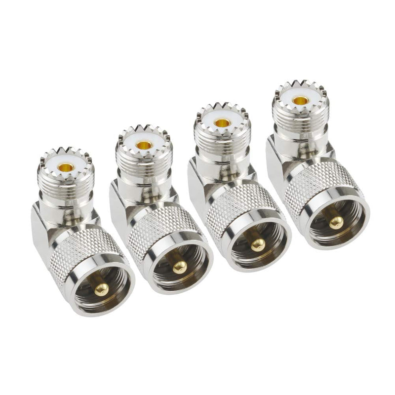 UHF Male PL-259 to UHF Female SO-239 L Shape Right Angle Adapter | 4PCS Connector for Coaxial Cable,CB, Ham Radio Antenna, Low Loss for Efficient