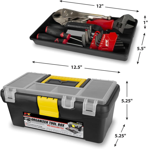 Performance Tool W54012 Heavy Duty Plastic Organizer Tool Box for Workshops and Garages, Black, 12.5-Inch