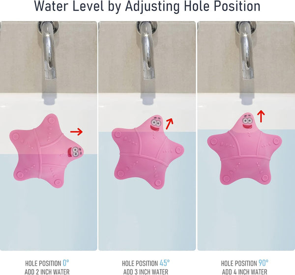 Bathtub Overflow Drain Cover with 5 Suction Cups, Pink | Adds 3-4 Inches of Water Depth, Starfish-Shaped Silicone Bath Tub Drain Plug