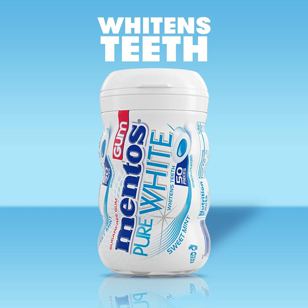 Mentos Pure White Sugar-Free Chewing Gum With Xylitol, Sweet Mint, Holiday Candy, Bulk, 50Piece Bottle (Pack Of 6) | Chewing Gum with Xylitol,