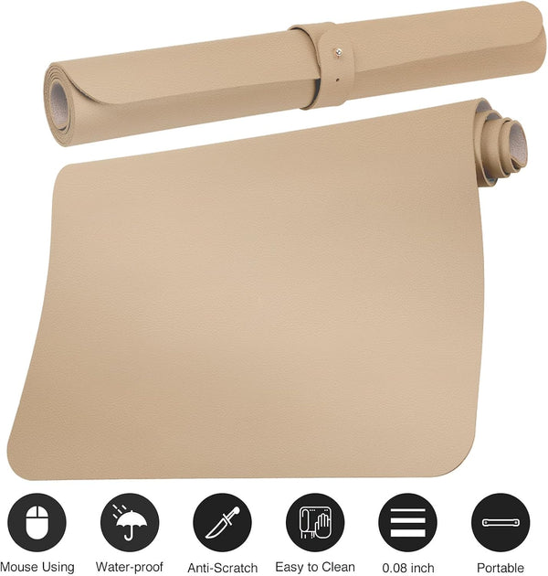 Boutilon Leather Desk Pad Protector,Non-Slip Mouse Pad,Laptop Desk Pad,Office Mouse Mat,Waterproof Leather Desk Blotter,Desk Writing Pad for