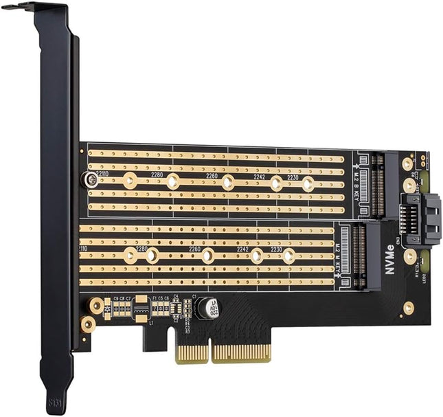 Dual M.2 PCIE Adapter for SATA or PCIE Nvme SSD with Advanced Heat Sink Solution,M.2 SSD NVME (M Key) and SATA (B Key) 2