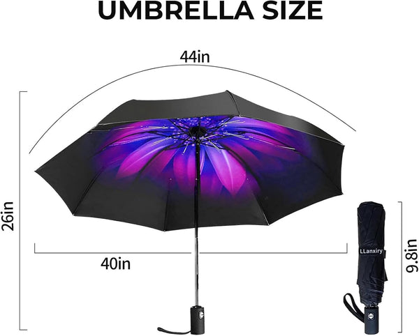 LLanxiry Compact Travel Umbrella, Windproof Automatic Umbrellas for Rain | Small, Portable, Folding, Lightweight, Waterproof, Backpacks, Purses,