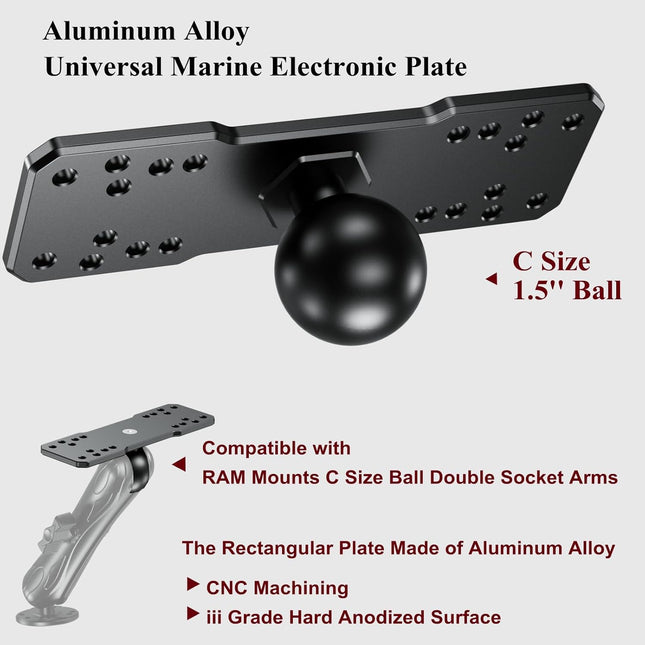 BRCOVAN 1.5'' Ball Fish Finder Mount, Aluminum Alloy Universal Marine Electronic Plate for RAM Mounts C Size 1.5 Inch Ba