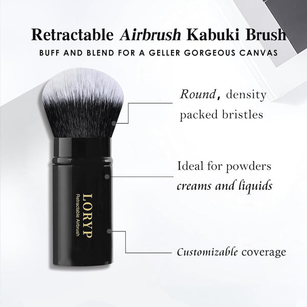 LORYP Retractable Kabuki Foundation Brush 2 Pack Travel Makeup Brush Set Light Black