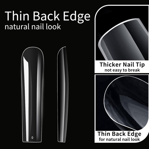 Nail Tips Square 3XL Extra Long Tips, 240Pcs Soft Gel Nail Tips Fake Nails, 12 Sizes Acrylic Clear False Full Cover Press on Extension No Trace