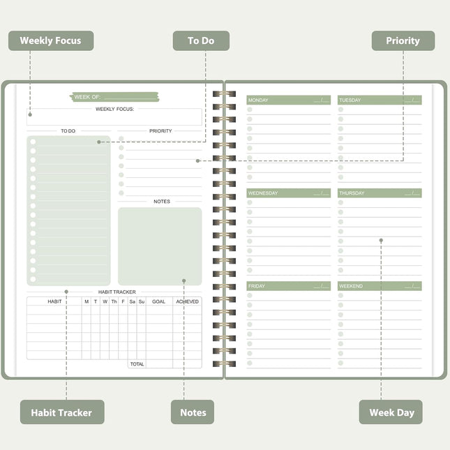Undated Weekly Planner, Weekly to Do List Notebook with Goal, Organizer & Habit 