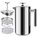 Secura French Press Coffee Maker, 304 Grade Stainless Steel Insulated Coffee Press with 2 Extra Screens, 50oz (1.5 Litre), Silver Silver 50 oz
