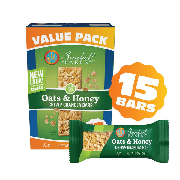 Sunbelt Bakery Oats & Honey Chewy Granola Bars, 14.26 Oz. 15 Count (Box of 1) Oats & Honey 15 Count (Pack of 1)