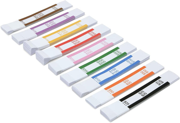 BLUE PANDA Money Bands - 300-Pack, 7.75 x 1.25 In, 9 ABA Colors - Money Organizer for Cash & Currency Straps With Adhesive Strip for Efficient