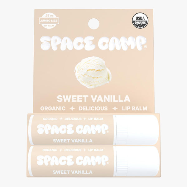 Space Camp Wellness Jumbo Lip Balm - Sweet Vanilla Organic Flavored Balm (2 Pack)