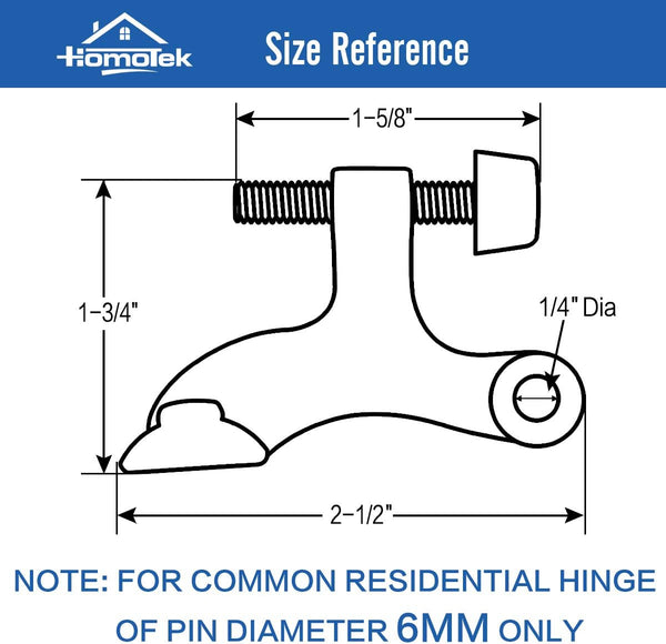 HOMOTEK 2 Pack Hinge Pin White Door Stopper,Adjustable Deluxe Heavy Duty Door Stopper 2-1/2"X1-3/4Ã¢ÂÂ,With White Rubber Bumper Tips