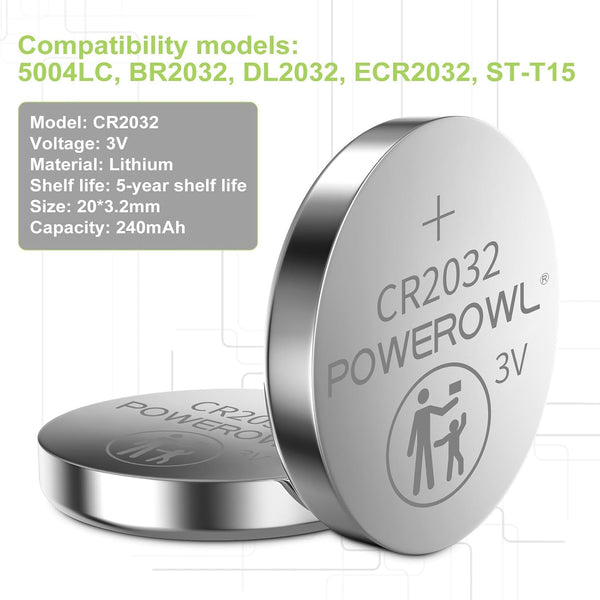 POWEROWL High Capacity CR2032 Battery (20-Pack) 3v Lithium Batteries, Leak-Free, Long Lasting Cr 2032 CR2032-20P