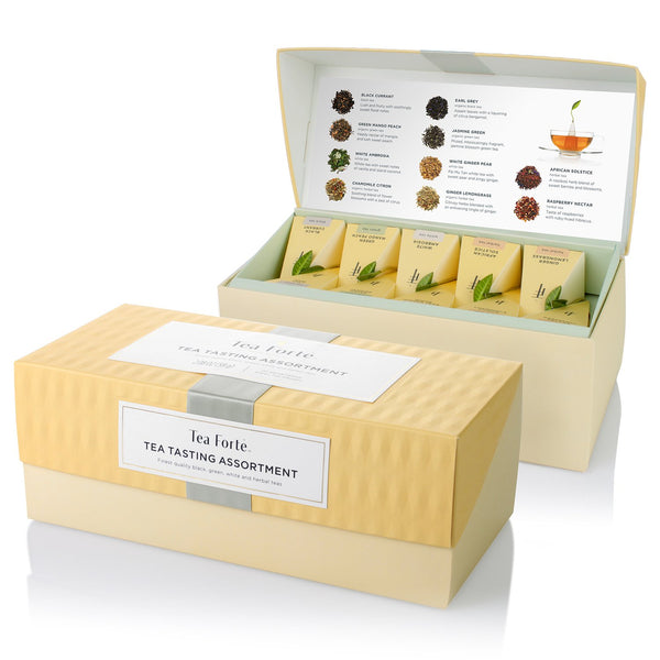 Tea Forte Tea Tasting Assortment Presentation Box Tea Gift Set Sampler, 20 Count 2 of Each Variety Individually Wrapped Handcrafted Pyramid