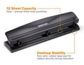 Bostitch Office 3 Hole Punch, Durable Metal, Rubber Base, 12 Sheets, Black 12 Sheet Black