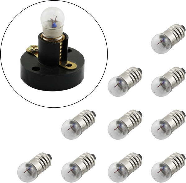 10-Pack E10 Mini Light Bulbs Screw Base Indicator Light Incandescent Bulb Old-Fashioned Flashlight Lamp for Physical Electrical Experiment 2.5V