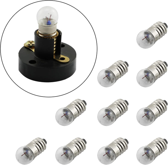 10-Pack E10 Mini Light Bulbs Screw Base Indicator Light Incandescent Bulb Old-Fashioned Flashlight Lamp for Physical Electrical Experiment 2.5V