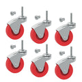 BIG RED 2.5 Inch Stem Caster Wheels Set of 6,Heavy Duty 360 Degree Swivel Stem Casters for Creeper Service Utility Cart Stool Post