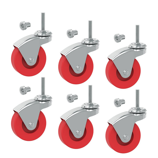 BIG RED 2.5 Inch Stem Caster Wheels Set of 6,Heavy Duty 360 Degree Swivel Stem Casters for Creeper Service Utility Cart Stool Post