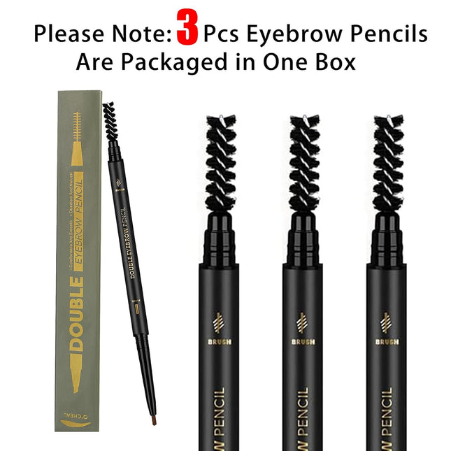 3 Pcs Waterproof Eyebrow Pencil Dark Brown, Premium Eye Brow Pencil Brn with Spoolie Brush, Longwearing for Perfect Brow
