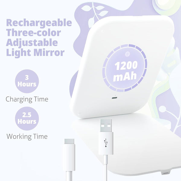 Travel Makeup Mirror, Portable Mirror with 3 Adjustable Light Settings, USB-Rechargeable Vanity Mirror with Lights，Gift for Women and Girls White