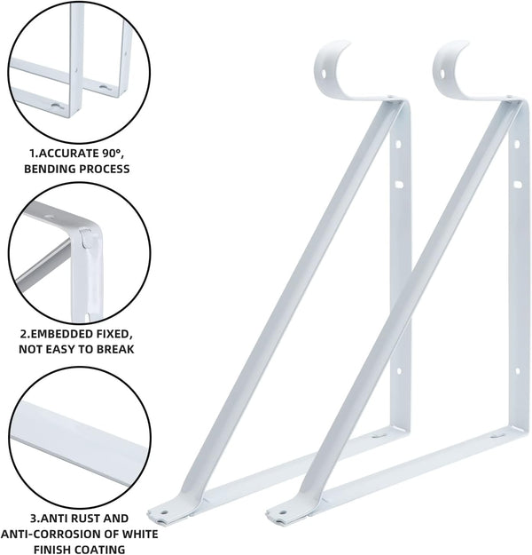 Heavy Duty Closet Shelf Rod Brackets 11x9.5in, Wall Mounted 250lbs Capacity | 10 Pack Steel Shelf Brackets with Rod Support for Hanging Clothes,