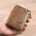 Men Wallet Zipper Genuine Leather Purs, Aiks Kangaroo Wallets, PU Stylish Soft Simple Design RFID Protected Wallet (Retro Black)