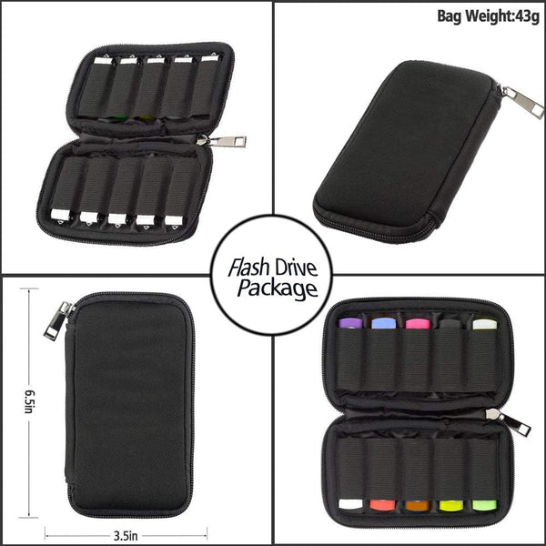JBOS 10 Slots Neoprene USB Flash Drive Case with 20 Identification Labels,Anti-Static Thumb Drive Organizer Bag, Slim Portable Memory Stick