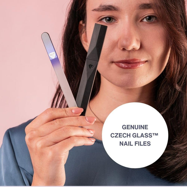 Bona Fide Beauty Czech Glass Nail File (Black Cobalt), Includes Black Case | Crystal Nail File for Natural Nails made in the Czech Republic,