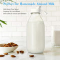 Milk Bottle with Dispenser Cap, 100% Airtight Heavy Duty Screw Lid. 2 Pack 32 Oz Reusable Glass Bottles with 3 Lids! Breast Milk Jug Pitcher,