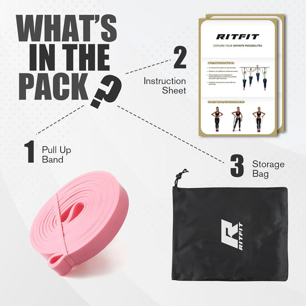 RitFit Pull Up Assist Band in Natural Latex for Stretching and Mobility Pink