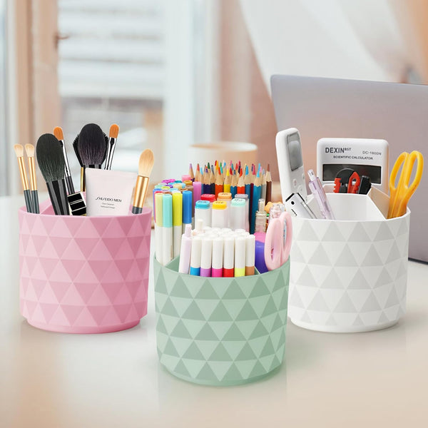 Desk Organizer, 360-Degree Rotating Pencil Pen Holders For Desk, Diamond Pattern Pen Organizer With 5 Compartments, Cute Desk Accessories Decor