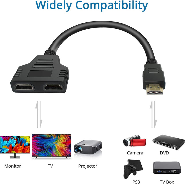 BATU HDMI Splitter Adapter Cable - Splitter 1 in 2 Out Male to Dual HDMI Female 1 to 2 Way for HD, LED, LCD, TV, Support
