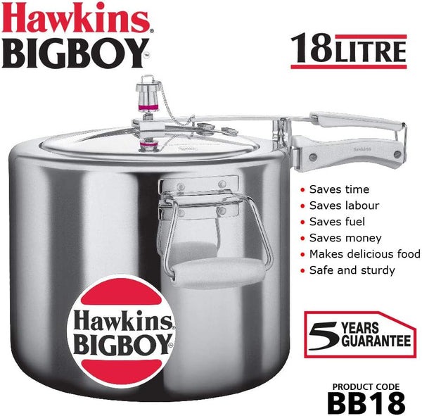Hawkins 18 Litre Bigboy Pressure Cooker, Big Inner Lid Cooker, Silver (BB18), Aluminium 19 Quarts