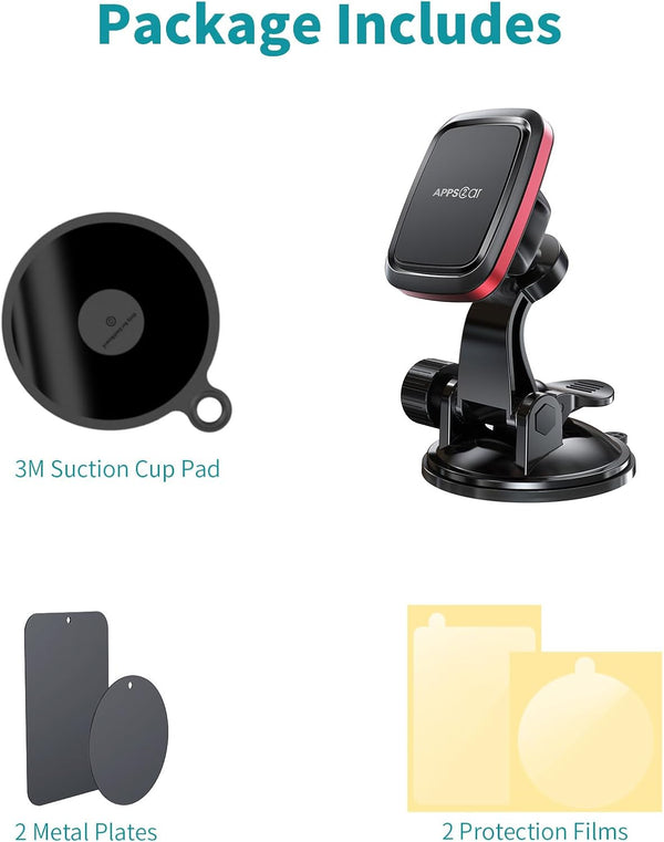 Apps2Car Magnetic Car Phone Mount with Adjustable Arm & 6 Strong Magnets Universal Dashboard Windshield Cell Phone Holder Compatible with All