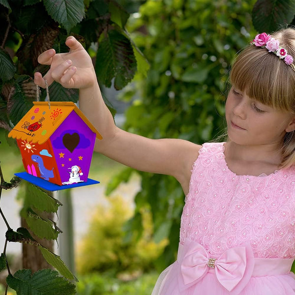 Hapray 2 Pack Bird House Kit, DIY Birdhouse Kits, Wooden Crafts Arts for Children to Build and Paint (Includes Paints & Brushes) for Kids Girls
