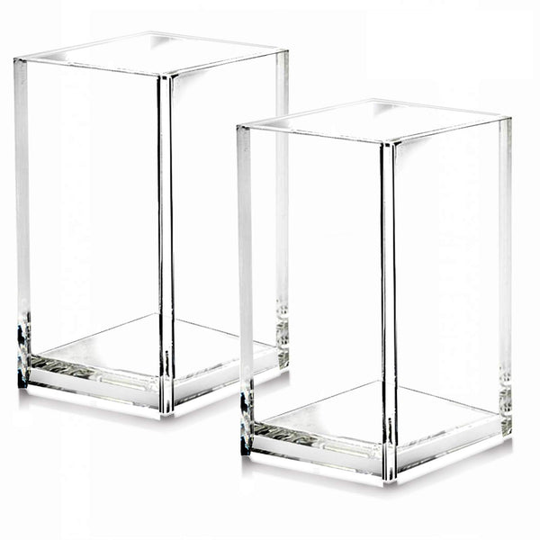 2 Pack Clear Acrylic Pencil Pen Holder Cup,Desk Accessories Holder,Makeup Brush Storage Organizer,Modern Design Desktop Stationery Organizer for