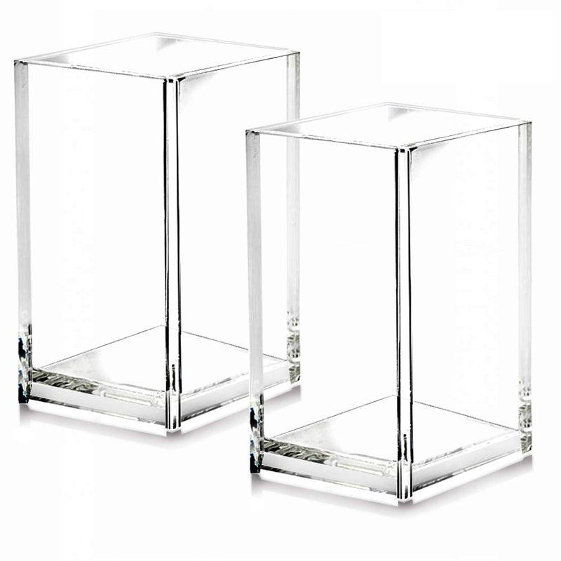 2 Pack Clear Acrylic Pencil Pen Holder Cup,Desk Accessories Holder,Makeup Brush Storage Organizer,Modern Design Desktop Stationery Organizer for