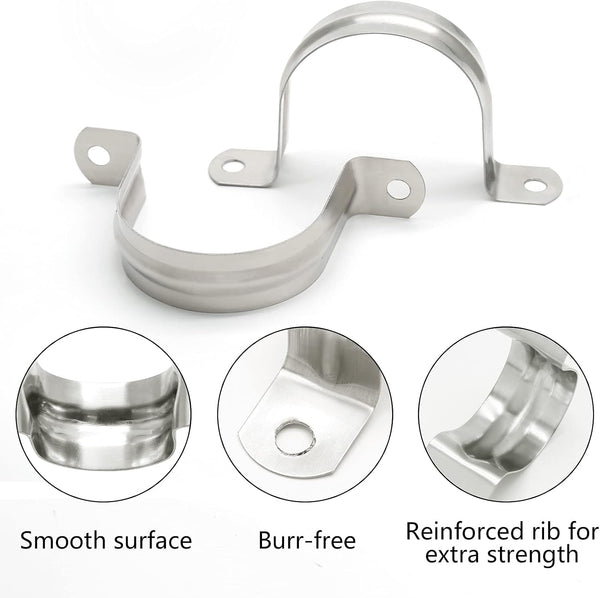 M50 2 Inch Conduit Clamps, Stainless Steel Cable Clamp, 10pcs | U Bracket, Rigid Pipe Strip, Hanger with 2 Holes Fit for 2 inch Pipes OD 10pcs 2 Inch