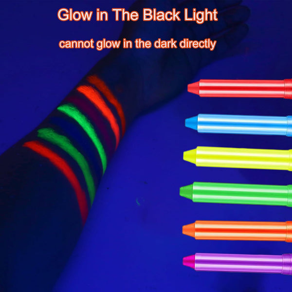 Glow in The Dark Under Blacklight Face & Body Paint Neon Body Paint Sticks | Skin Safe,Blacklight Glow Tattoo Markers,Washable Temporary Tattoo