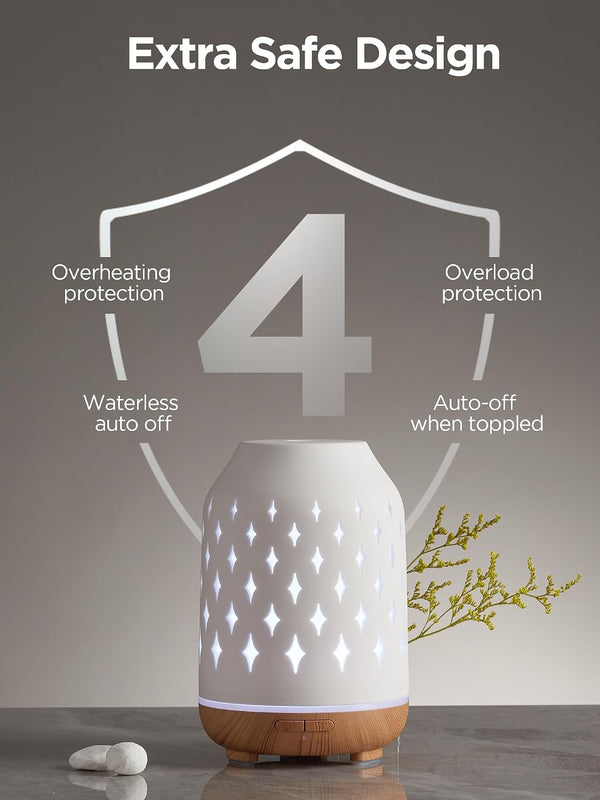 InnoGear Aromatherapy Diffuser, 150ml Ceramic Diffuser Mother's Gift Ultrasonic Humidifier Cool Mist Essential Oil Diffusers for Home Air Diffuser
