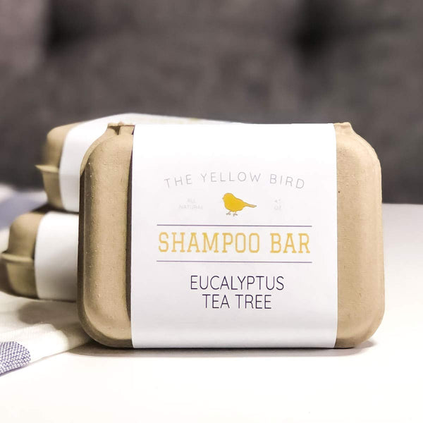The Yellow Bird Eucalyptus Tea Tree Shampoo Bar. All Natural & Organic Ingredients. Sulfate Free, Detergent Free, Color Safe, and Silicone Free.