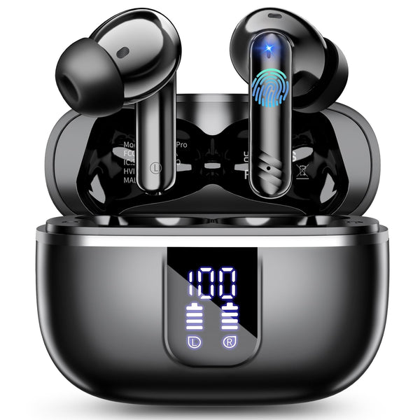 Wireless Earbuds, Bluetooth 5.4 Headphones in Ear Bass Stereo, Ear Buds with 4 ENC Noise Cancelling Mic, 38H Playtime with LED Display, IPX7