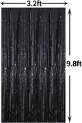 GOER 3.2 ft x 9.8 ft Black Photo Backdrop Party Streamers for Halloween,Birthday Party,1 Pack Black Metallic Tinsel Foil Fringe Curtains Party