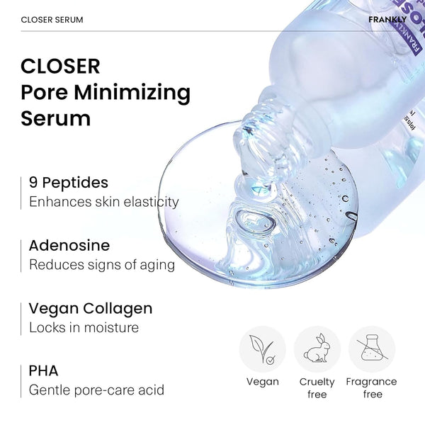 FRANKLY Closer Serum Jumbo | Pore Minimizer Serum | 2.03 fl oz | 9 Peptides, Vegan Collagen, Adenosine, PHA | Korean Pore Minimizer for Glass