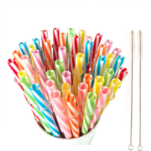 100 Piece Reusable Hard Plastic Straws. BPA-Free, 9 Inch Long Stripe Drinking Straws, Outer Diameter 0.28 Inch 102 Piece Set