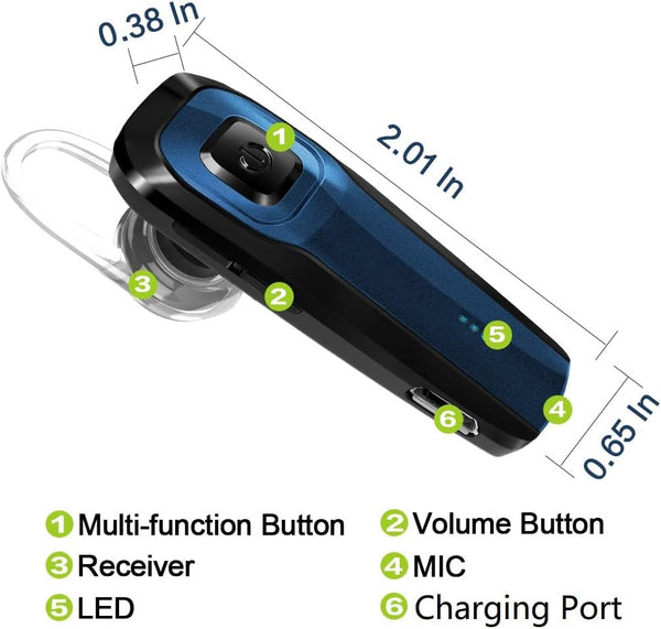 TOORUN Bluetooth Earpiece, M26 Bluetooth Headset Handsfree V5.0 Wireless Earpiece Headphone with Noise Reduction and Microphone Compatible for