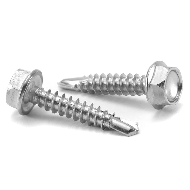 #8 x 1 Sheet Metal Screws 100PCS 410 Stainless Steel Hex Washer Head Fast Self Tapping Screws by SG TZH #8 x 1"
