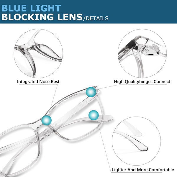 Oilway Blue-Light Blocking Glasses Computer Reading/Gaming/TV/Phones Glasses Fashion Anti Eyestrain Glasses for Women Men（A4 Gray + Transparent）