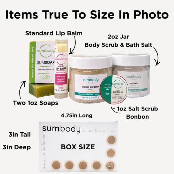 Sumbody USA Made Mini Self Care Gift Set - (6pcs) Men, Women, Teens, All Natural Aromatherapy Body Care Set Skin Care Box, Spa Baskets,